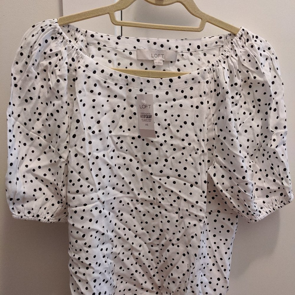 LOFT Dotted Puff Sleeve Boatneck Top